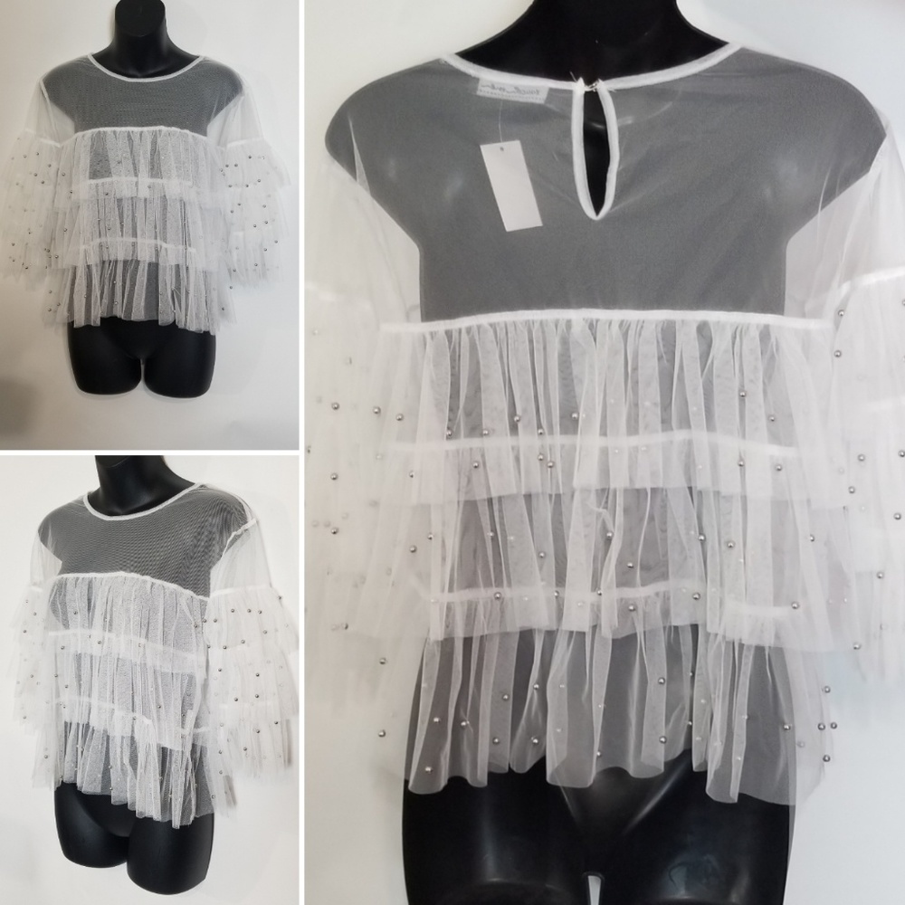 Tiered Ruffle  Mesh Top - Picture 4 of 5